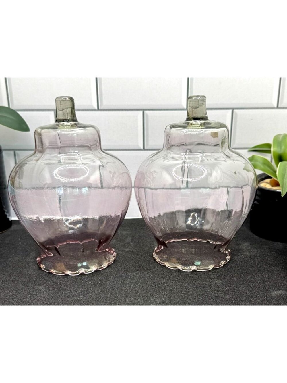 Celeste Peg Glass Votive Cups PALE Pink Home Interiors Set of 2 Globes - Picture 10 of 10